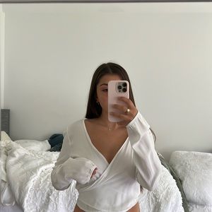 Brandy Melville White wrap top